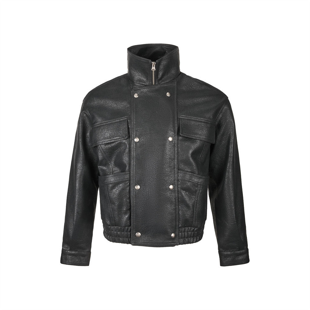 "LINE" Collar Leather Jacket