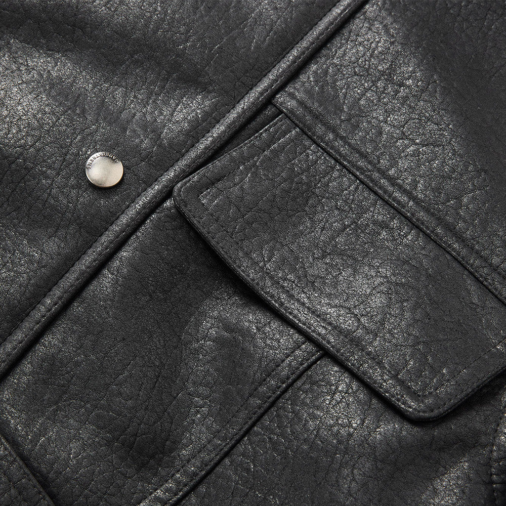 "LINE" Collar Leather Jacket