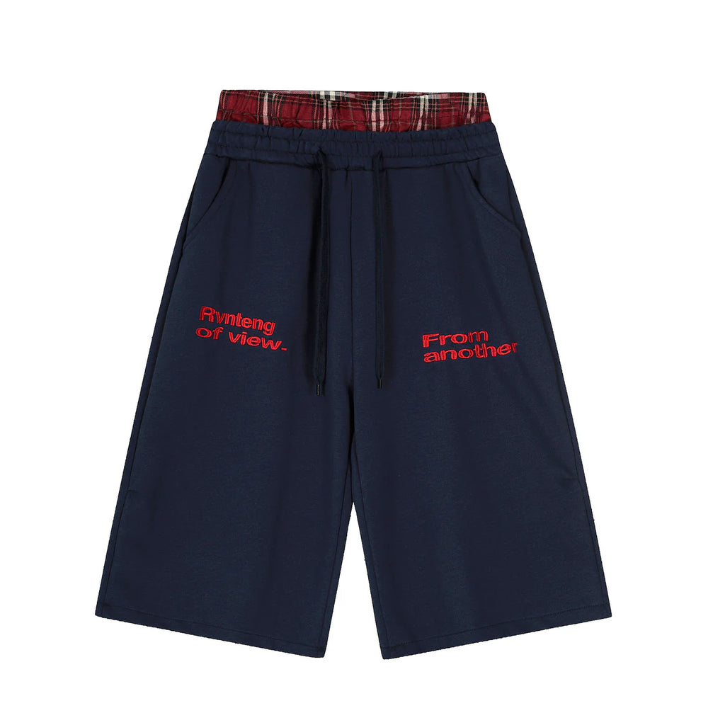 "MANT" Plaid Waist Logo Shorts
