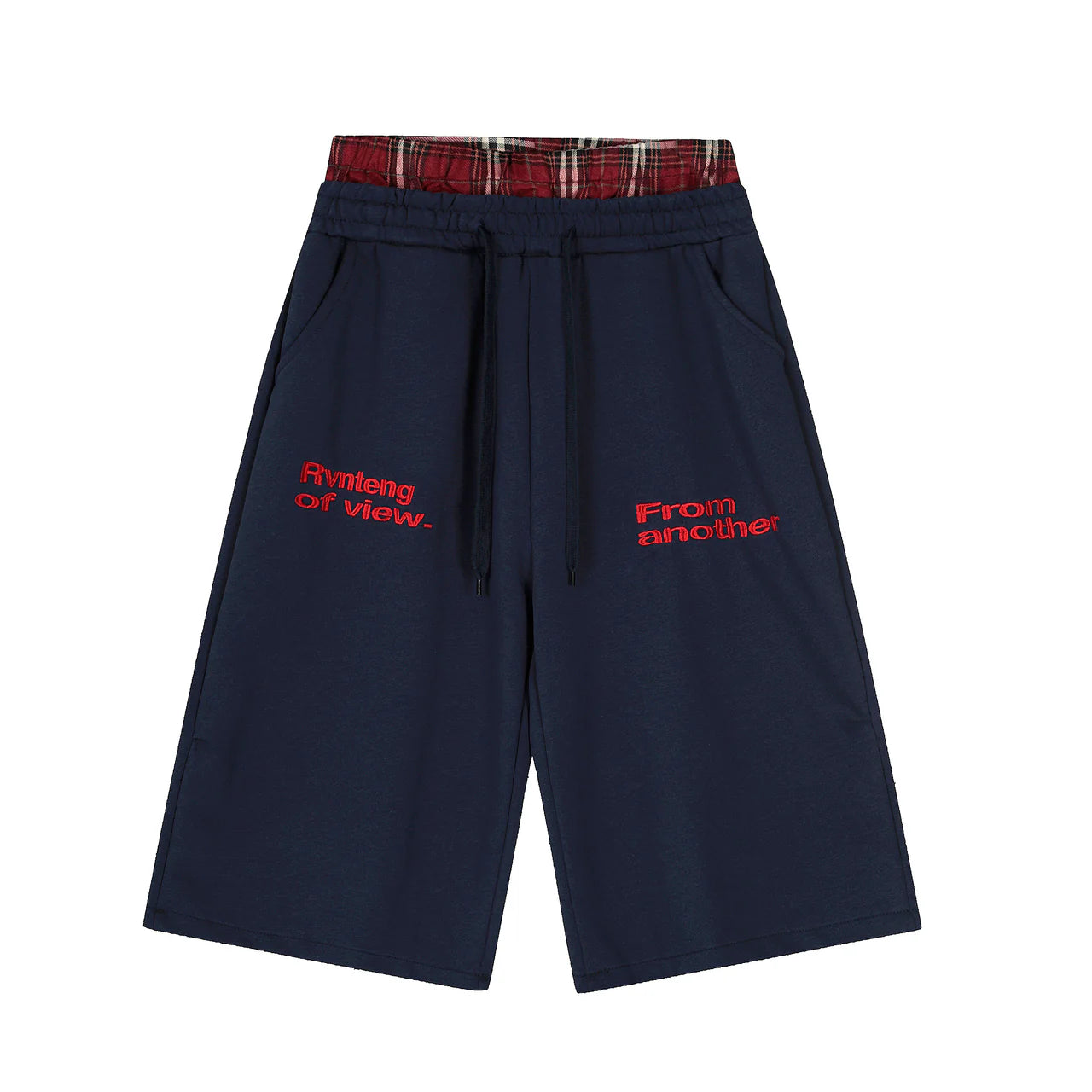 "MANT" Plaid Waist Logo Shorts