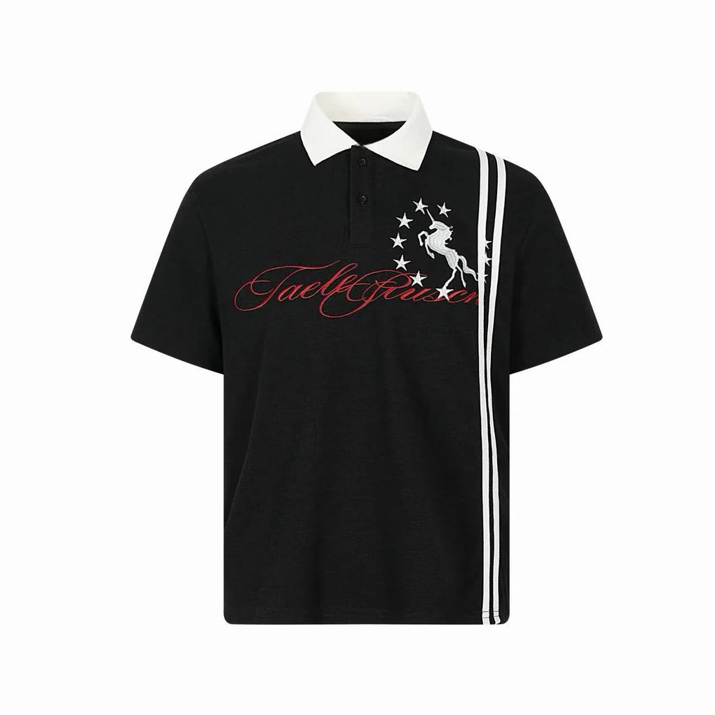 " HORSE " Embroidered Streetwear Polo