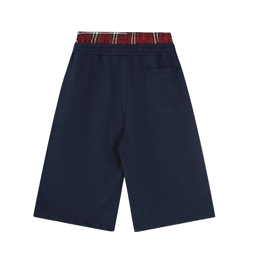 "MANT" Plaid Waist Logo Shorts