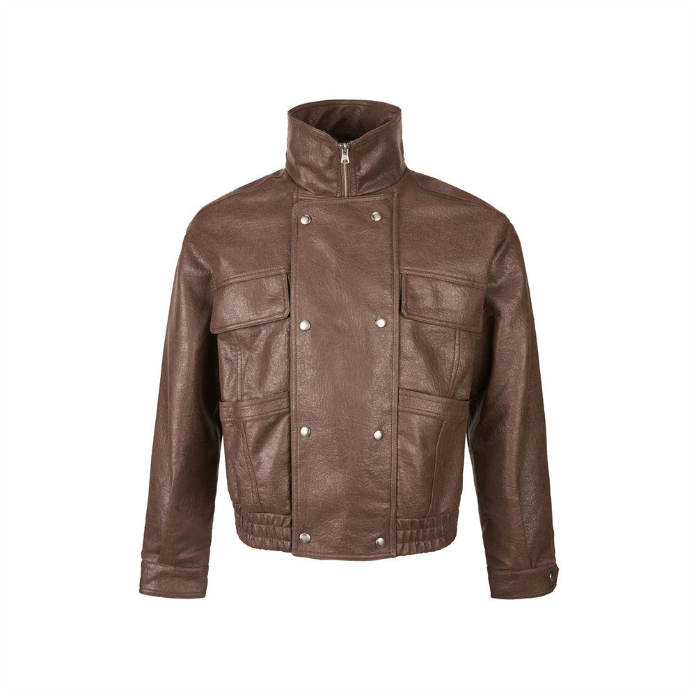 "LINE" Collar Leather Jacket