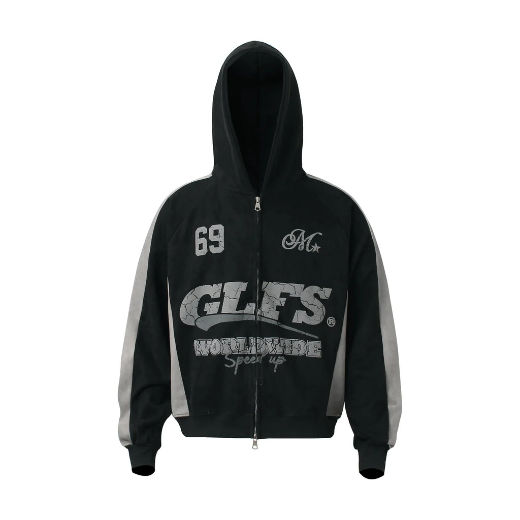 "MSTAR"  Retro Zip Hoodie Jacket