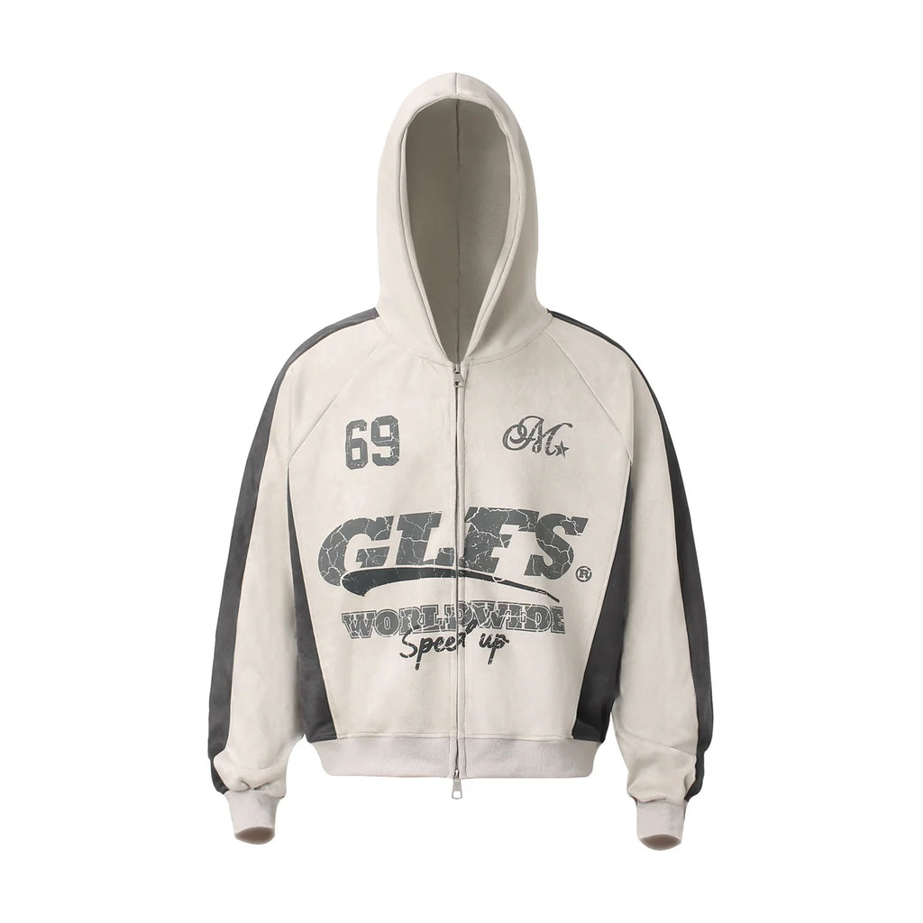 "MSTAR"  Retro Zip Hoodie Jacket