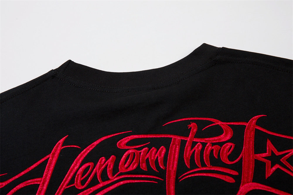 "VENOM" Letter Embroidered Street Tee