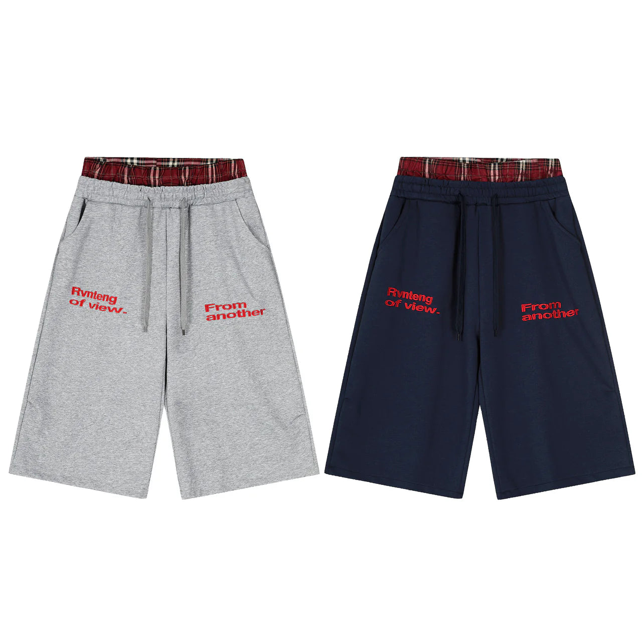 "MANT" Plaid Waist Logo Shorts