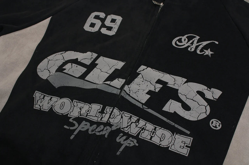 "MSTAR"  Retro Zip Hoodie Jacket