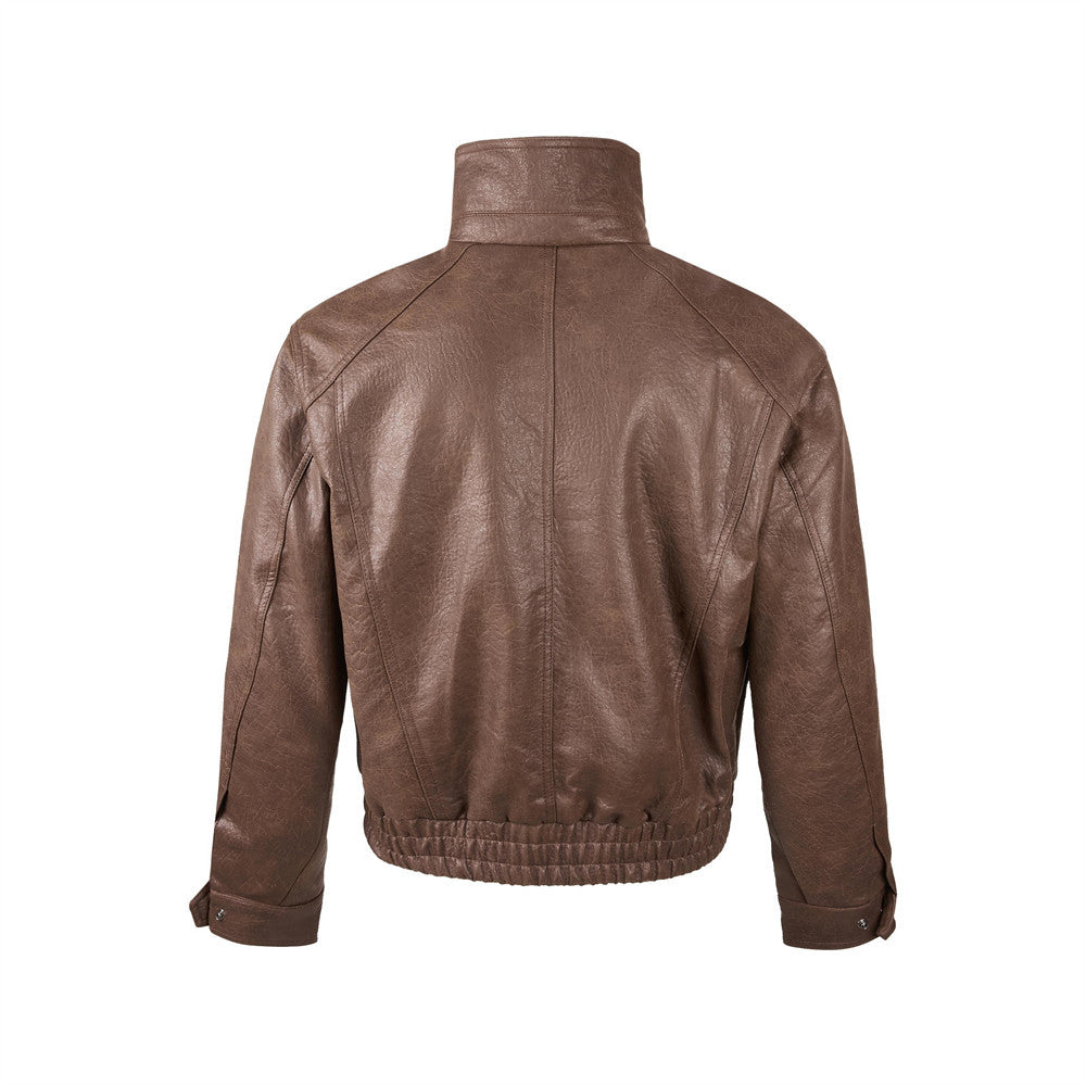 "LINE" Collar Leather Jacket