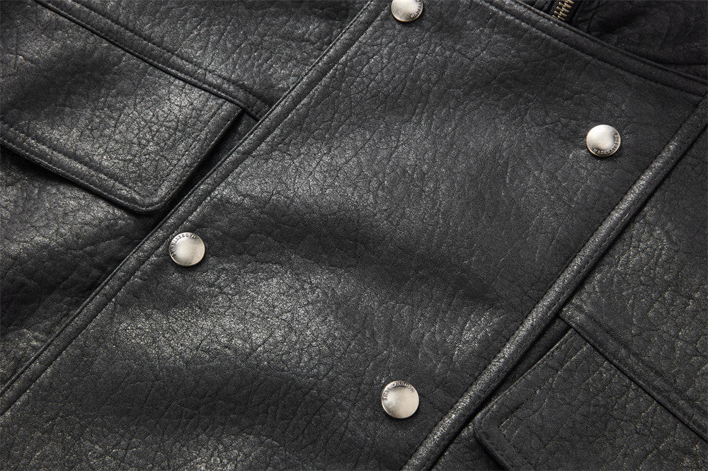 "LINE" Collar Leather Jacket