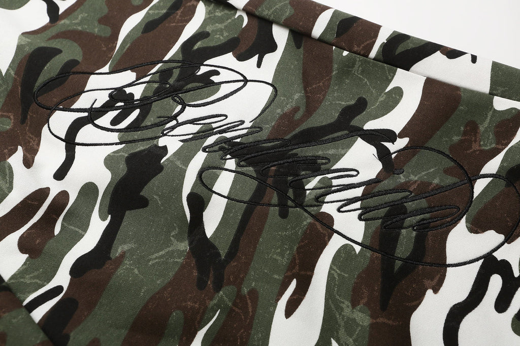 "BEAR" Camo Print Loose Shorts