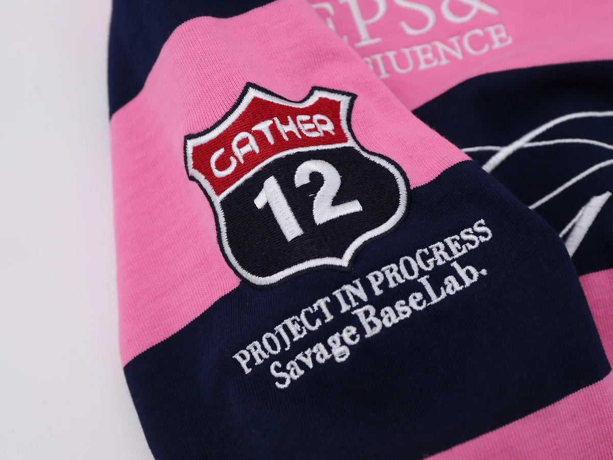 "NINE" Striped Graphic Polo Sweatshirt
