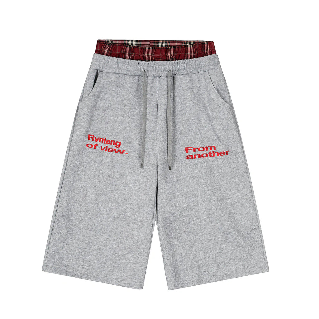 "MANT" Plaid Waist Logo Shorts