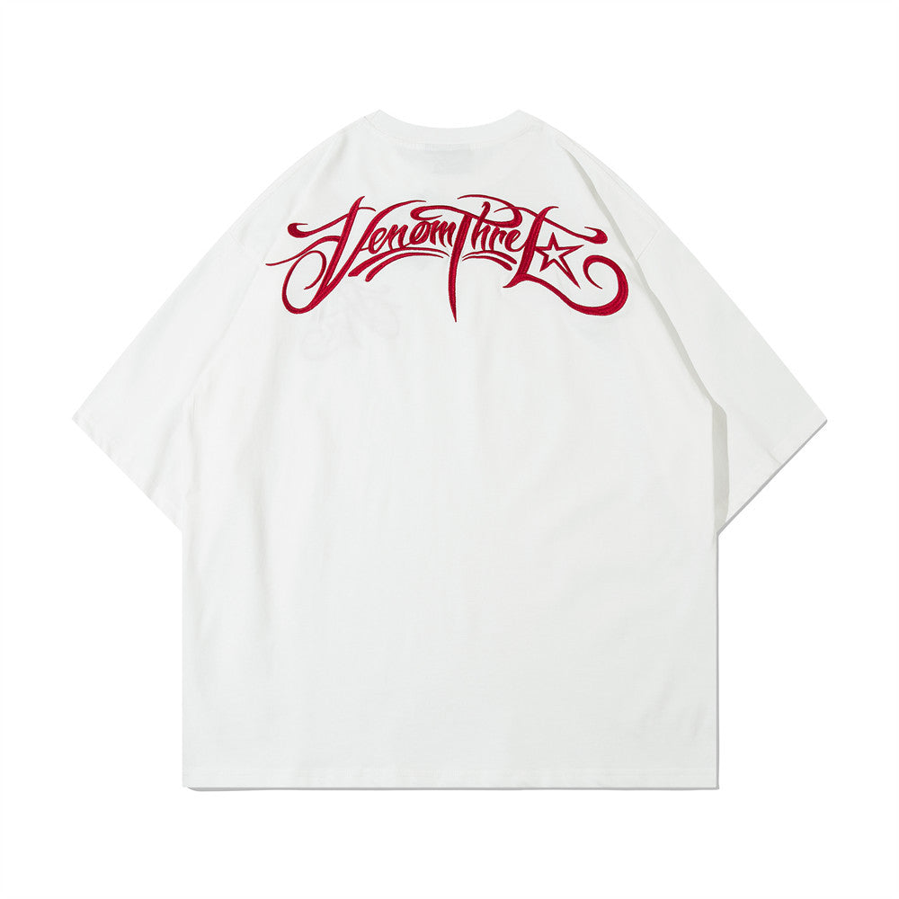 "VENOM" Letter Embroidered Street Tee