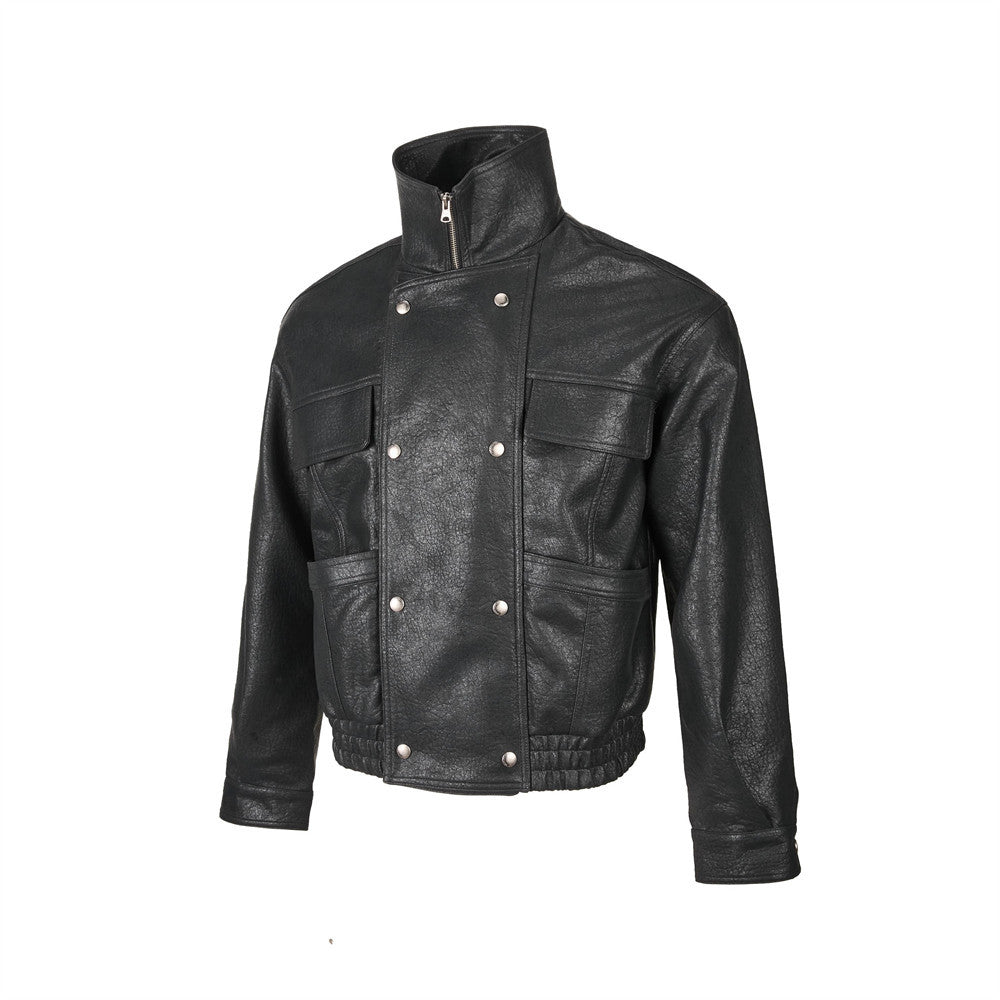 "LINE" Collar Leather Jacket