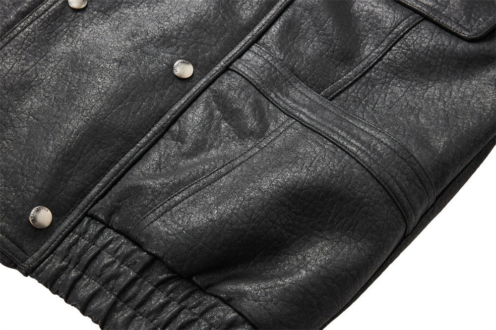 "LINE" Collar Leather Jacket