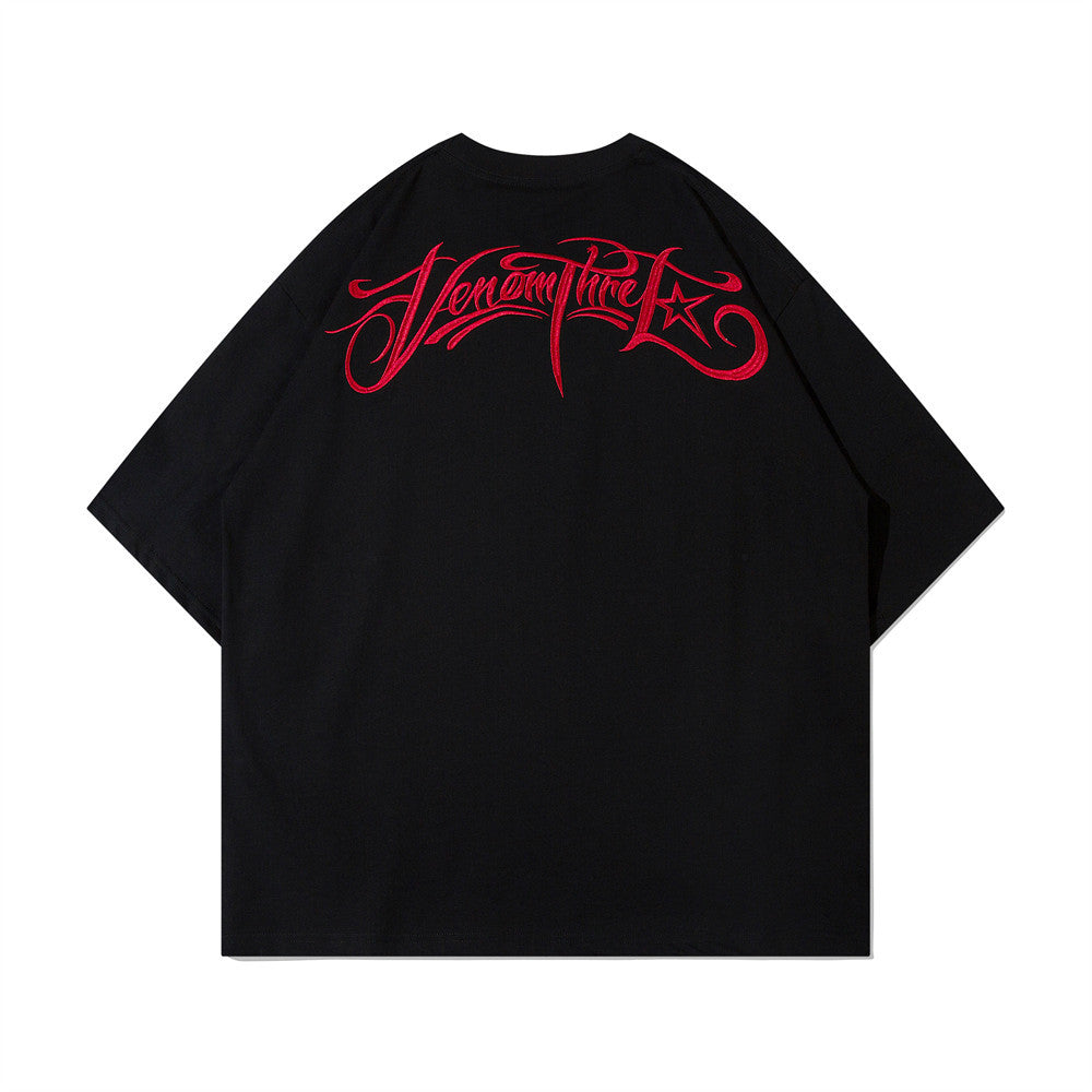 "VENOM" Letter Embroidered Street Tee