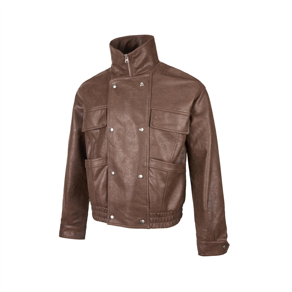 "LINE" Collar Leather Jacket