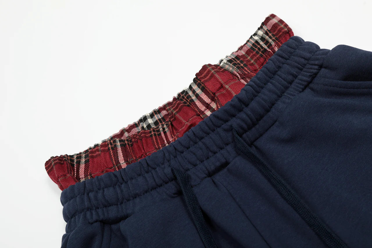"MANT" Plaid Waist Logo Shorts