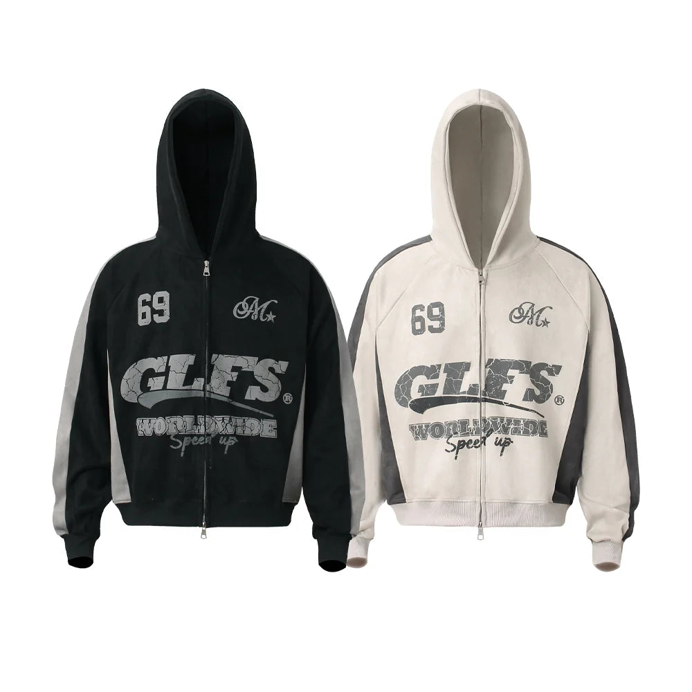 "MSTAR"  Retro Zip Hoodie Jacket