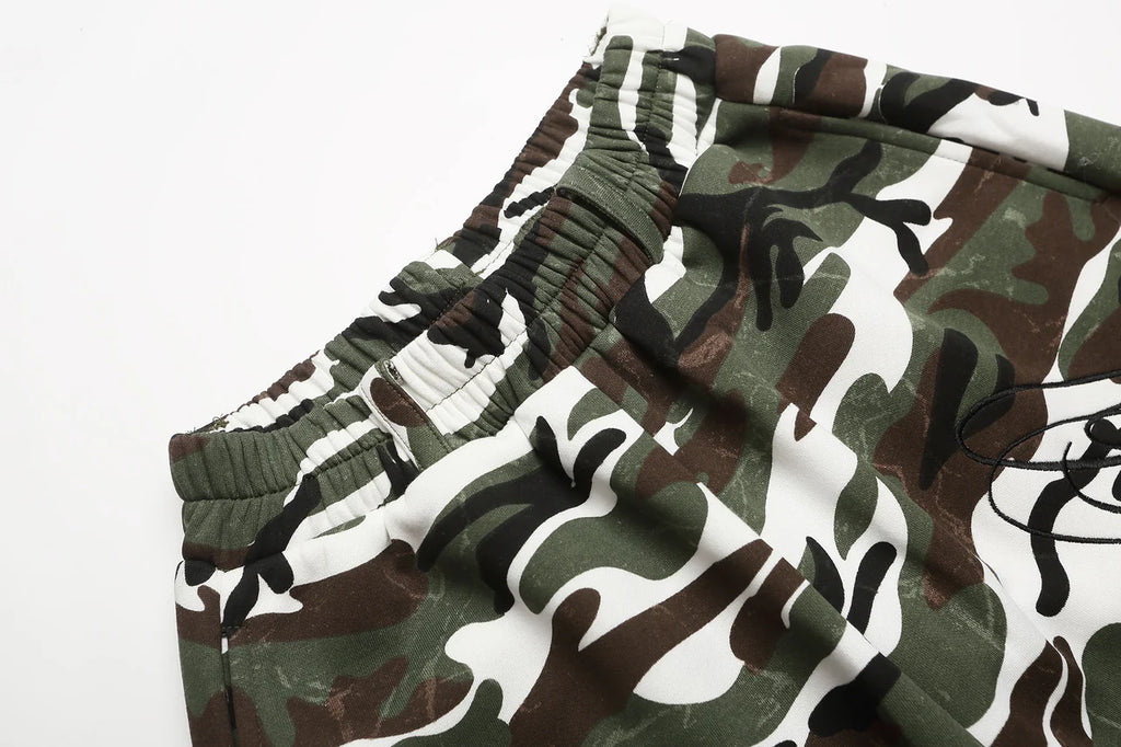 "BEAR" Camo Print Loose Shorts