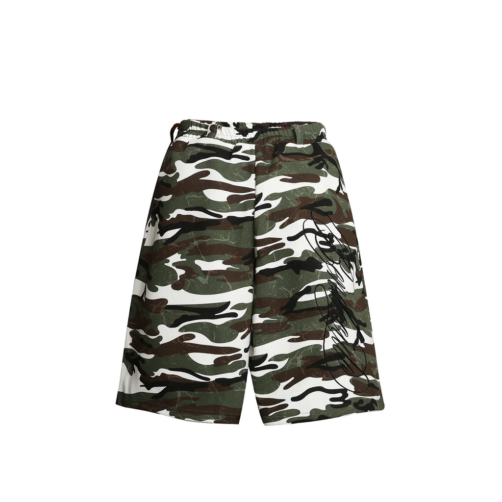 "BEAR" Camo Print Loose Shorts